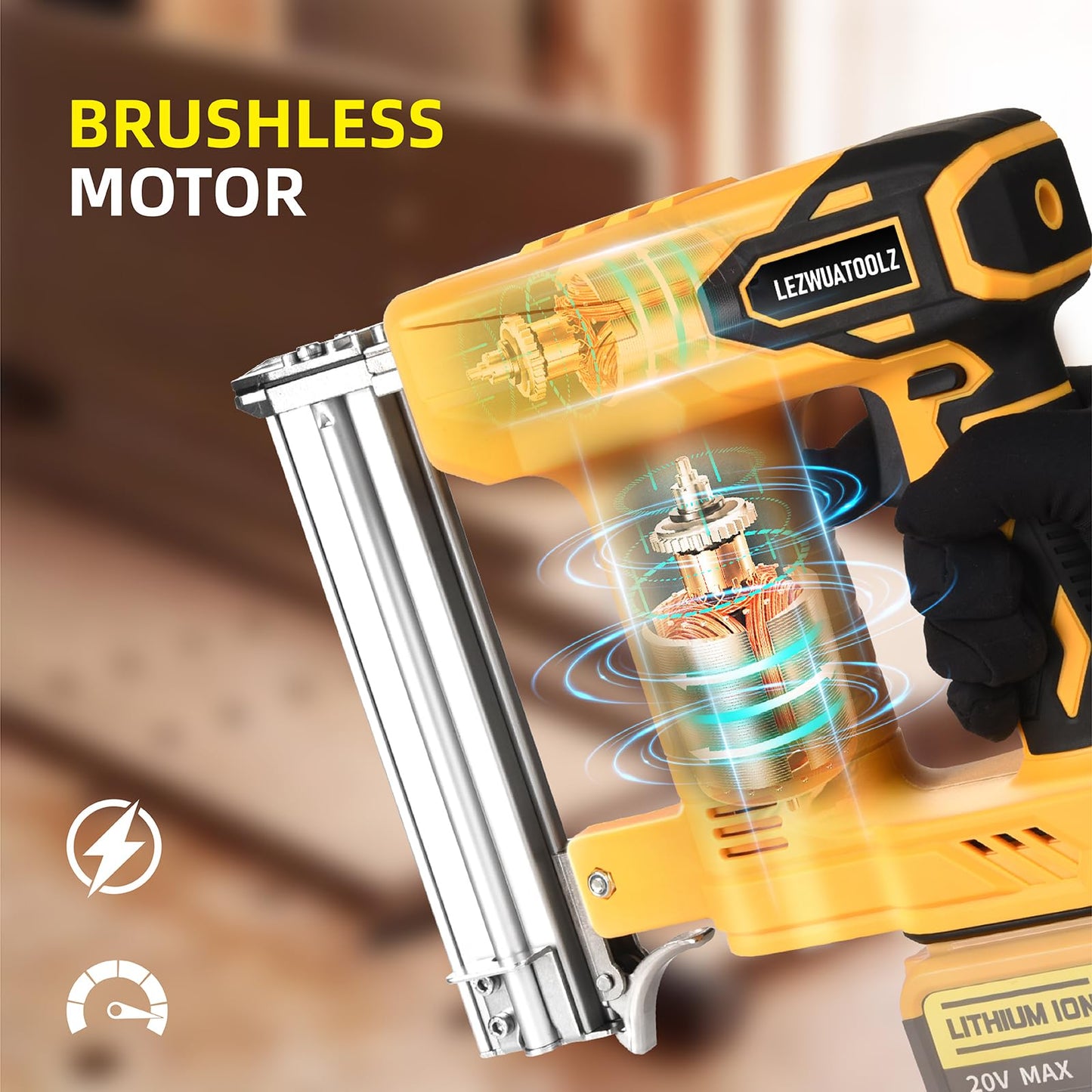 Lezwuatoolz 18GA Cordless Brad Nailer Compatible with Dewalt 20V MAX Battery, 5/8 to 1-1/4 Inch, 2 in 1 Brushless 18 Gauge Cordless Nail Gun with 2000pcs Nails/Staples for Wood Carpentry(Tools Only)