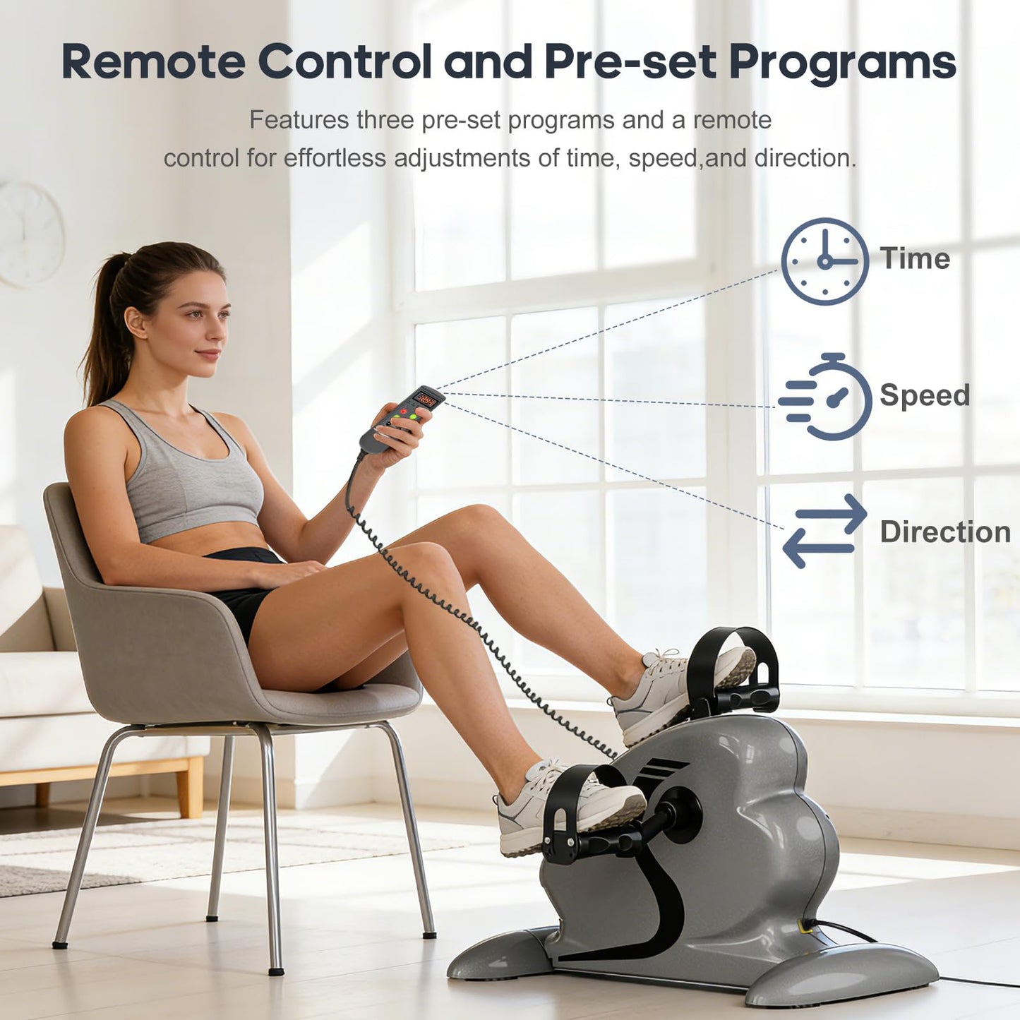 Electric Pedal Exerciser for Seniors with Remote Control, Motorized Leg Exercise Machine with 10 Speed Levels, Quiet Pedal Exerciser with LCD Display for Home & Office (Gray)