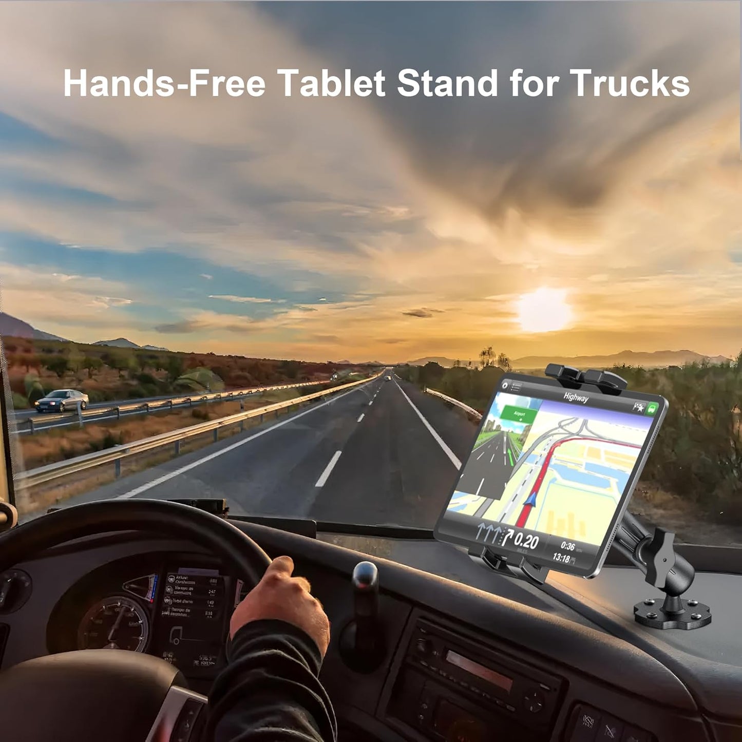Keuvirya 4.7"-12.9" Heavy Duty Tablet Mount for Truck & Vehicle, Drill Base Tablet Holder for Truck with Aluminum Arm