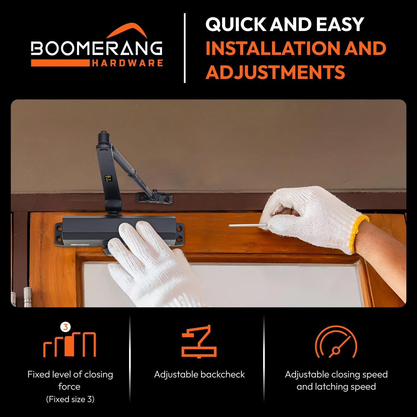 Boomerang D703 Medium-Duty Designer Auto Commercial Door Closer, Multiple Mount Options, Door Closer for Medium/High Traffic Areas, UL 3 Hour Fire Rated, Matte Black (US19)