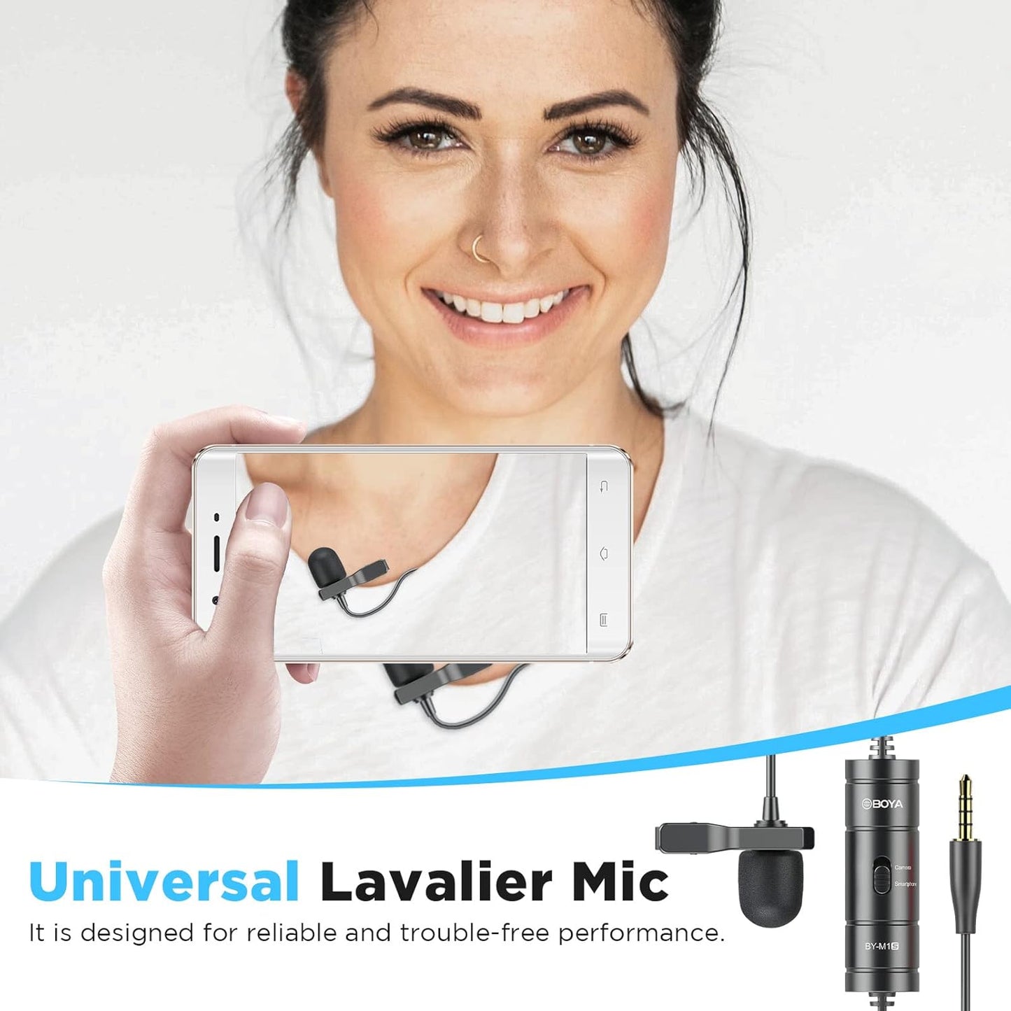 BOYA BY-M1S Professional Lavalier Lapel Microphone Omnidirectional Condenser Mic for iPhone Android Smartphone DSLR