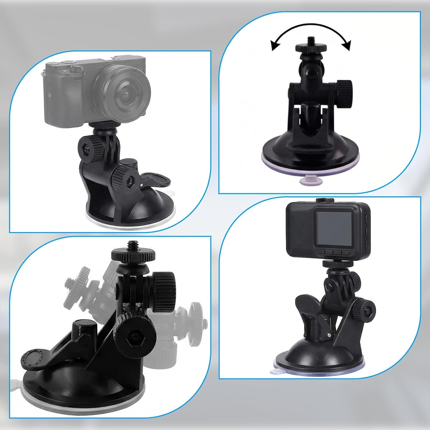 Zelphvt 2 Pack 1/4 Suction Cup Mount Car Camera Mount Dash Cam Suction Cup Mounts with Screw Dash Cam Holder Windshield