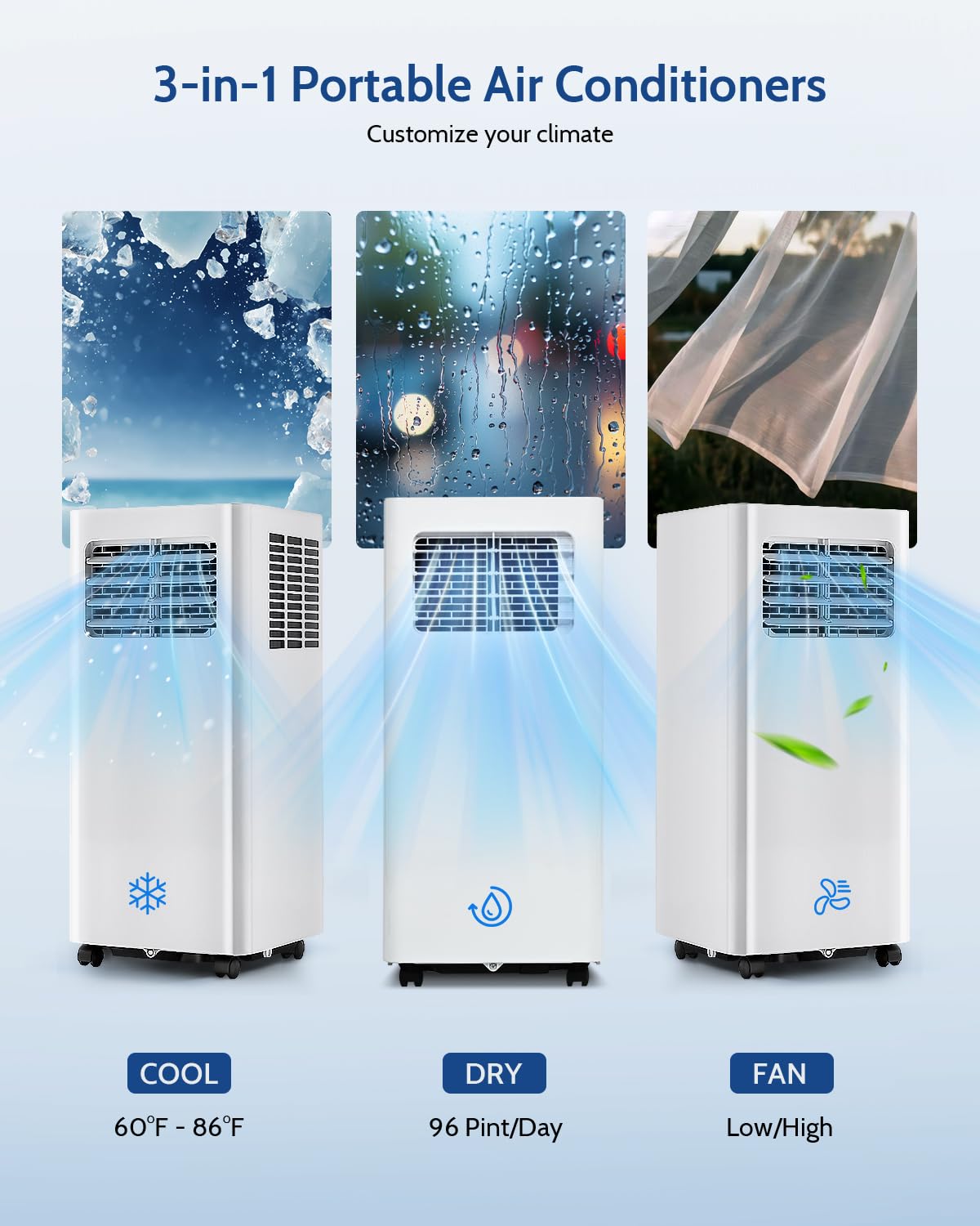 Feelfunn 14,000 BTU Portable Air Conditioners - 3-in-1 Portable AC Unit Cools Up to 750 Sq.Ft., with App/Wifi/Remote Control, Dehumidifier & Fan Modes, Window Mounting Kit, Ideal for Bedroom, Dorms