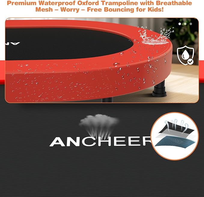 ANCHEER 56'' Foldable Mini Trampoline with Adjustable Handle - Indoor/Outdoor Rebounder for Kids & Toddlers Safe Oval Fitness Trampoline with Bar for Home Fun