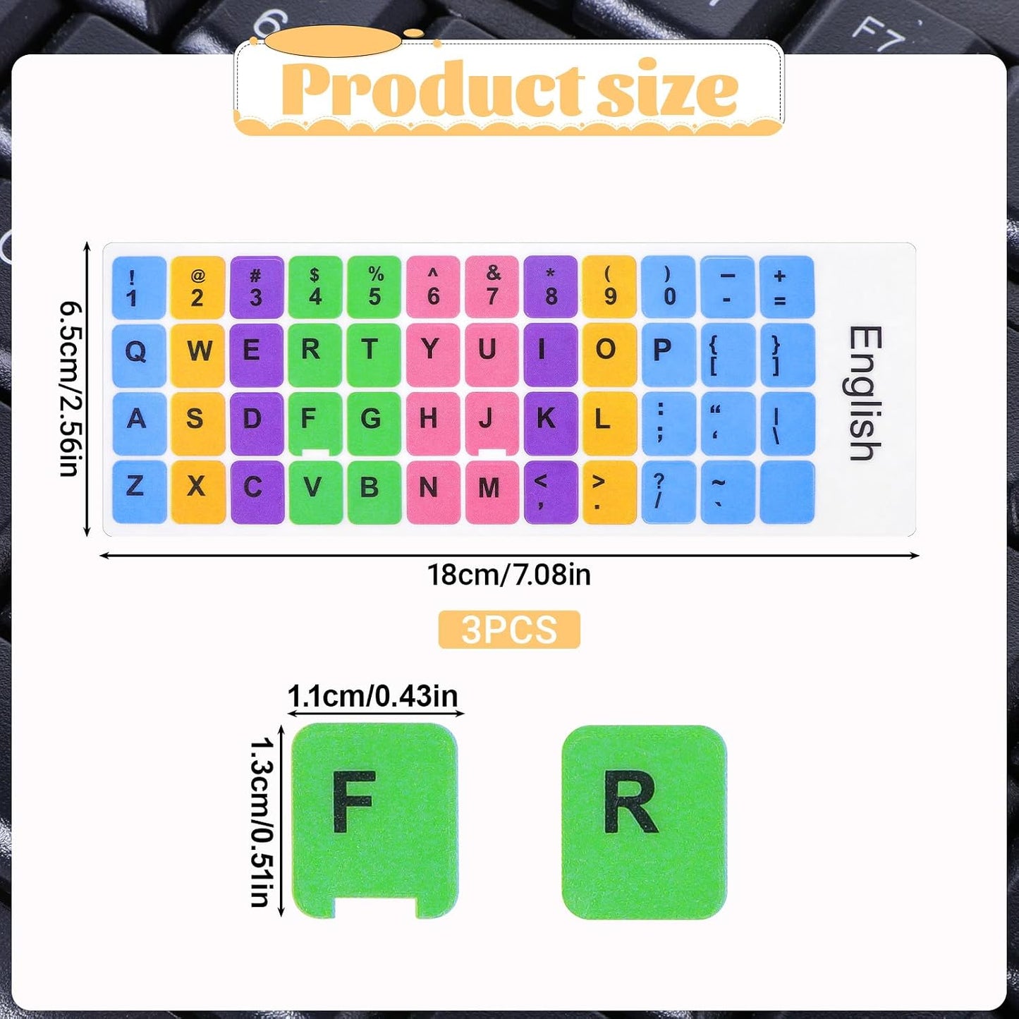 Bruislard 3 Pcs English Keyboard Replacement Letter Stickers, Universal Keyboard Sticker, Rainbow Lettering Stickers