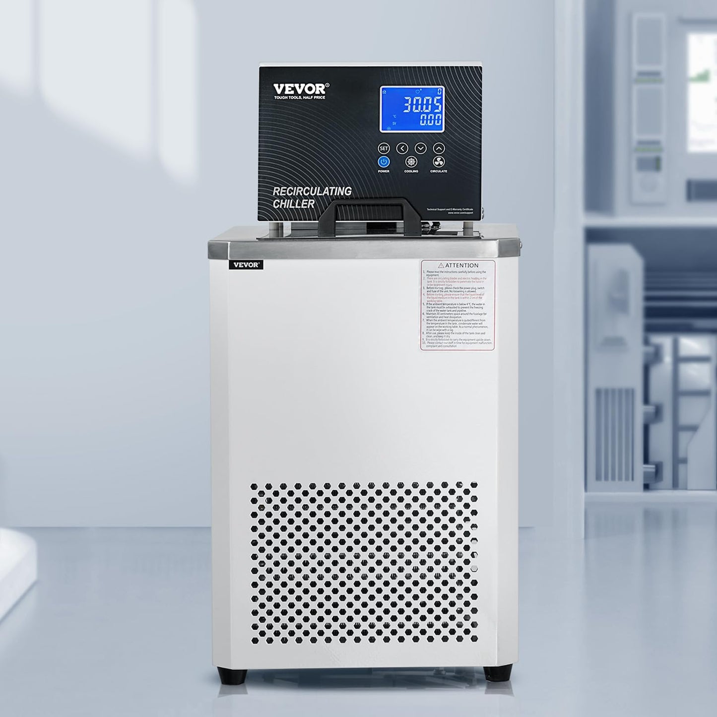 VEVOR Laboratory Chiller Circulator, -20℃ ~100℃ Circulator Pump Chiller, 6L Chiller Lab Low Temperature Cooling Liquid, LCD Display, 304 Stainless Steel Water Bath Recirculating Water Cooling