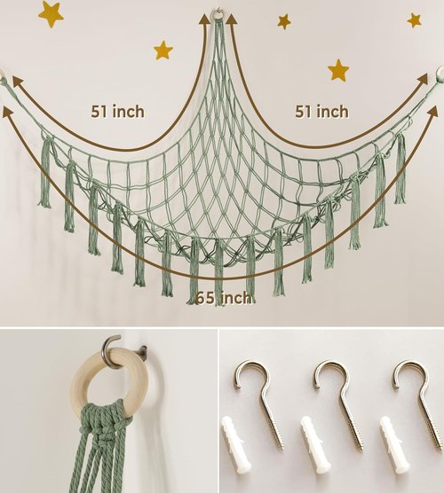 Mirolam Stuffed Animal Hammock - Large Corner Net for Plush Toy Storage & Display | Boho Bedroom Decor