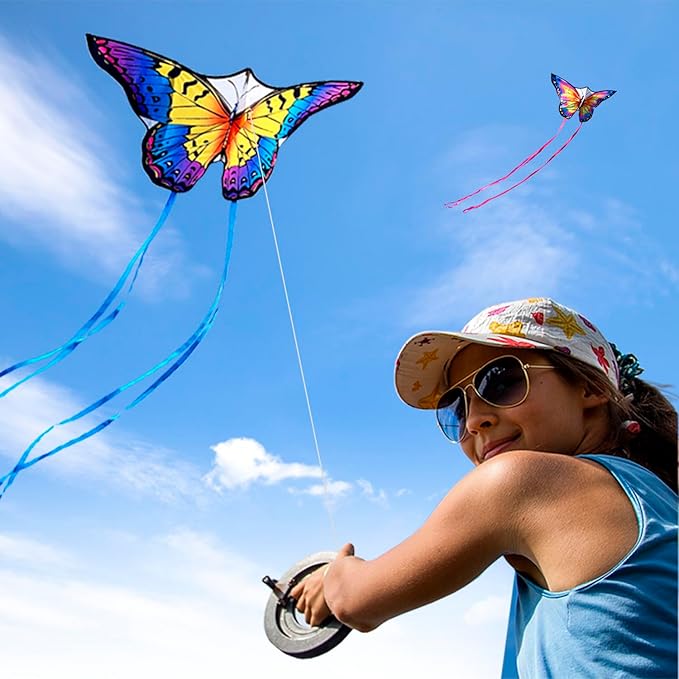 HONBO Butterfly Kites for Kids & Adults,55" x 28" Large Beginner Kite for Kids Ages 4-8,Easy to Fly for Beginners, Each Kite with 300ft Line Handle,Beach Kites for Outdoor Activities & Family Trip