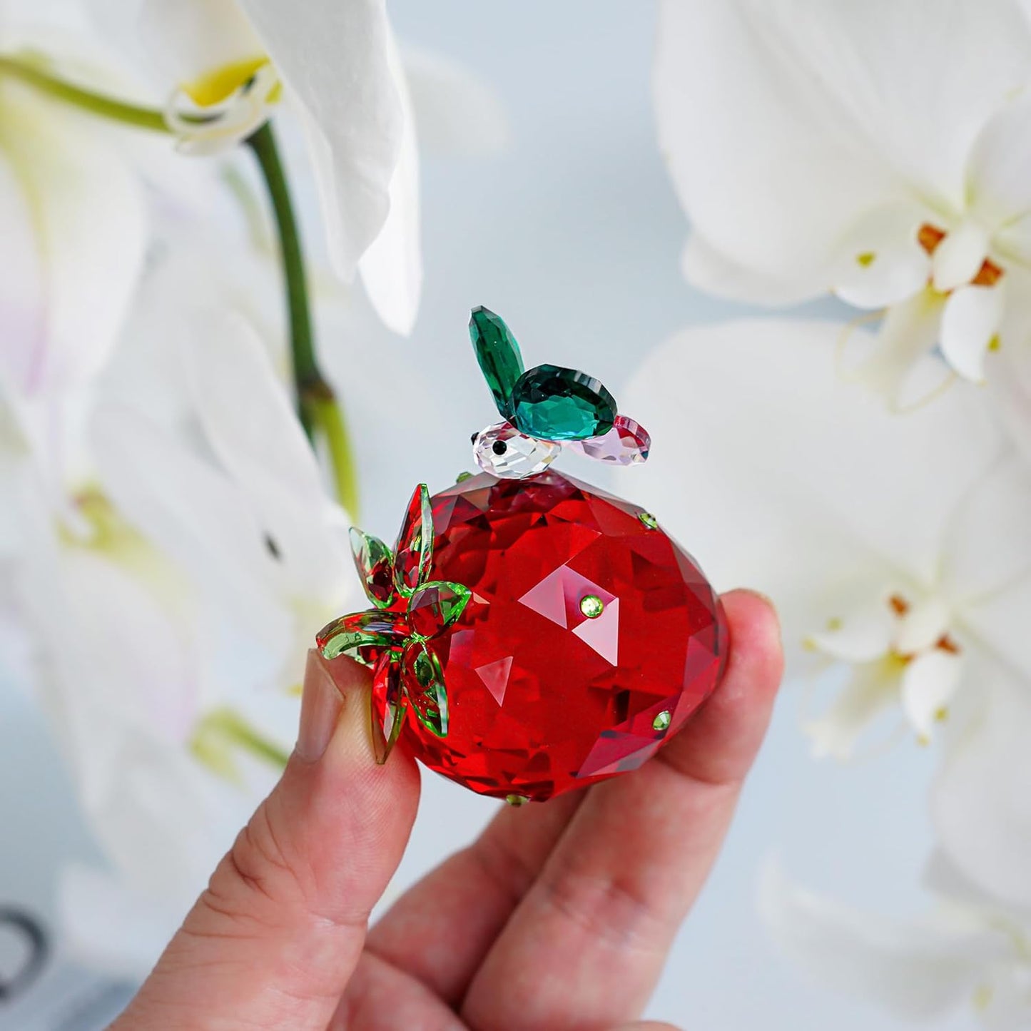 QFkris Crystal Strawberry Figurine - Mini Glass Art Collectible | Perfect Gift for Home Decor & Birthdays