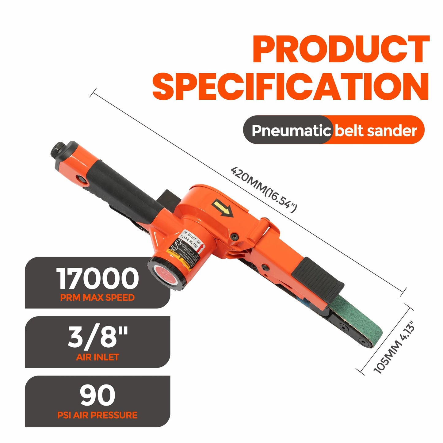ABRAPRO 3/4" x 20.5" Air Belt Sander with 12Pcs Zirconia 40/60/80/120 Grit Belts, Mini Pneumatic Belt Sander for Woodworking, Iron, Metal, stainless steel