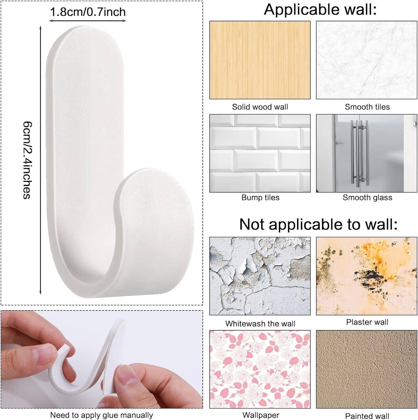 Yulejo Wall Hangers - Durable Plastic Adhesive Hooks for Towels, Jackets & Kitchenware (20 Pack)