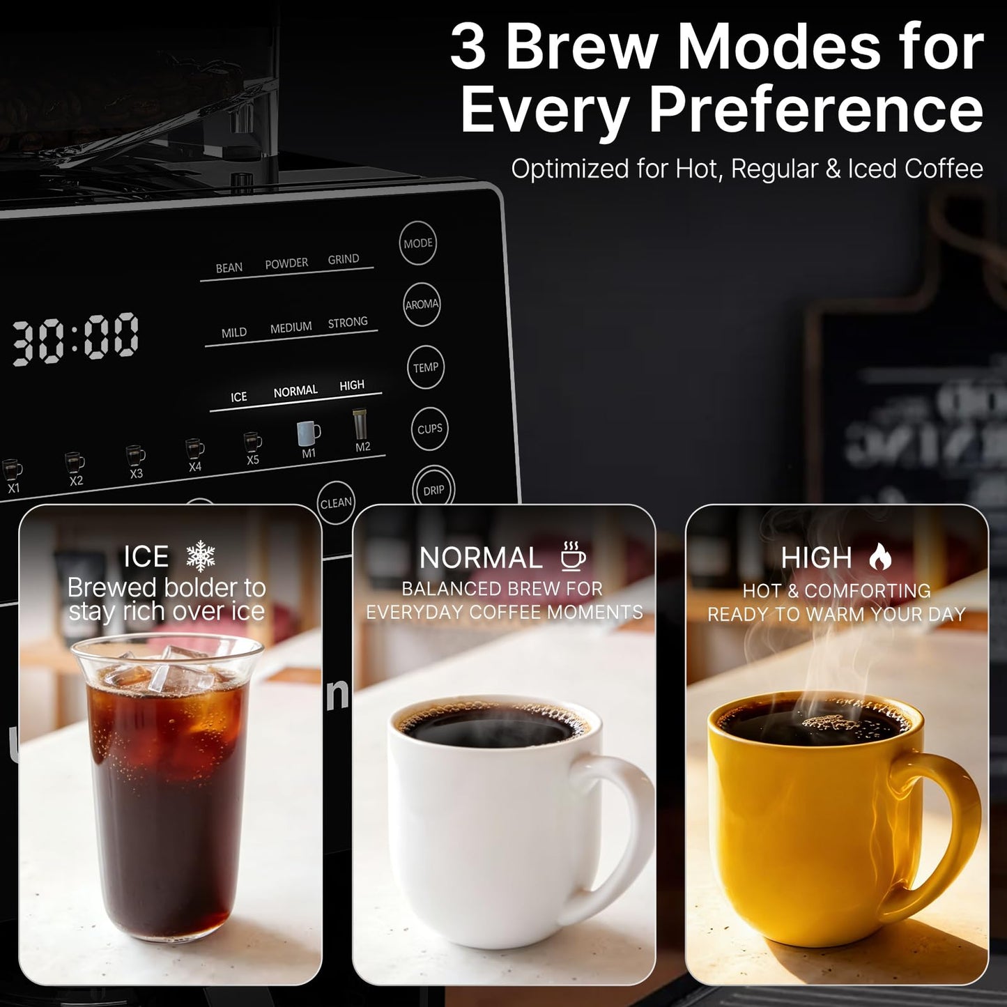 URintells Cuising Coffee Maker with Grinder, 22OZ Drip Coffee Maker with Glass Carafe and Removable Filter, Programmable Hot and Cold Bean to Cup Coffee Machine with Timer, Auto Shut Off
