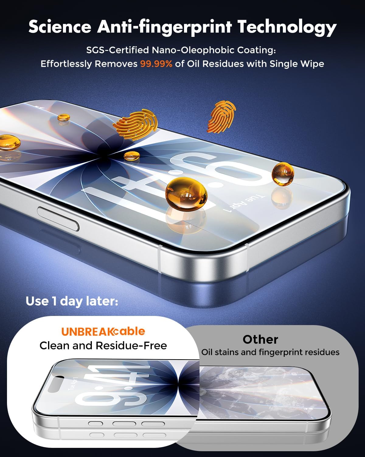 17 3-Pack 9H+ [99.99% 17 6.3" UNBREAKcable for iPhone Screen Protector [Quick-Installation Box] Hardness Shatterproof