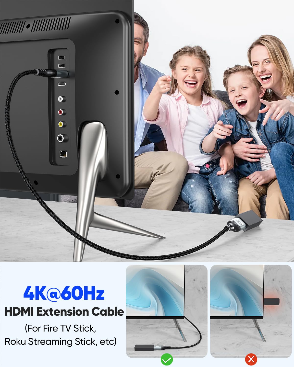 4K 3FT 3D, 2.2 PS5, HDMI Extender Cable HDMI Extension, High Speed HDMI Male to Female Adapter Supports ARC, HDR, HDCP