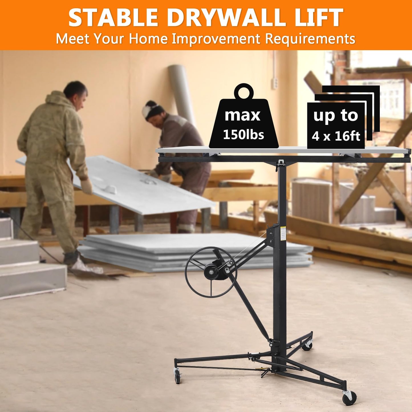 Rovibek Drywall Lift 11FT, Drywall Jack Lift for Ceiling, 360° Adjustable Drywall Panel Hoist, 150LBS Heavy Duty Drywall Lifter, Foldable Sheetrock Lift, Drywall Lift for Home Improvement (Black)