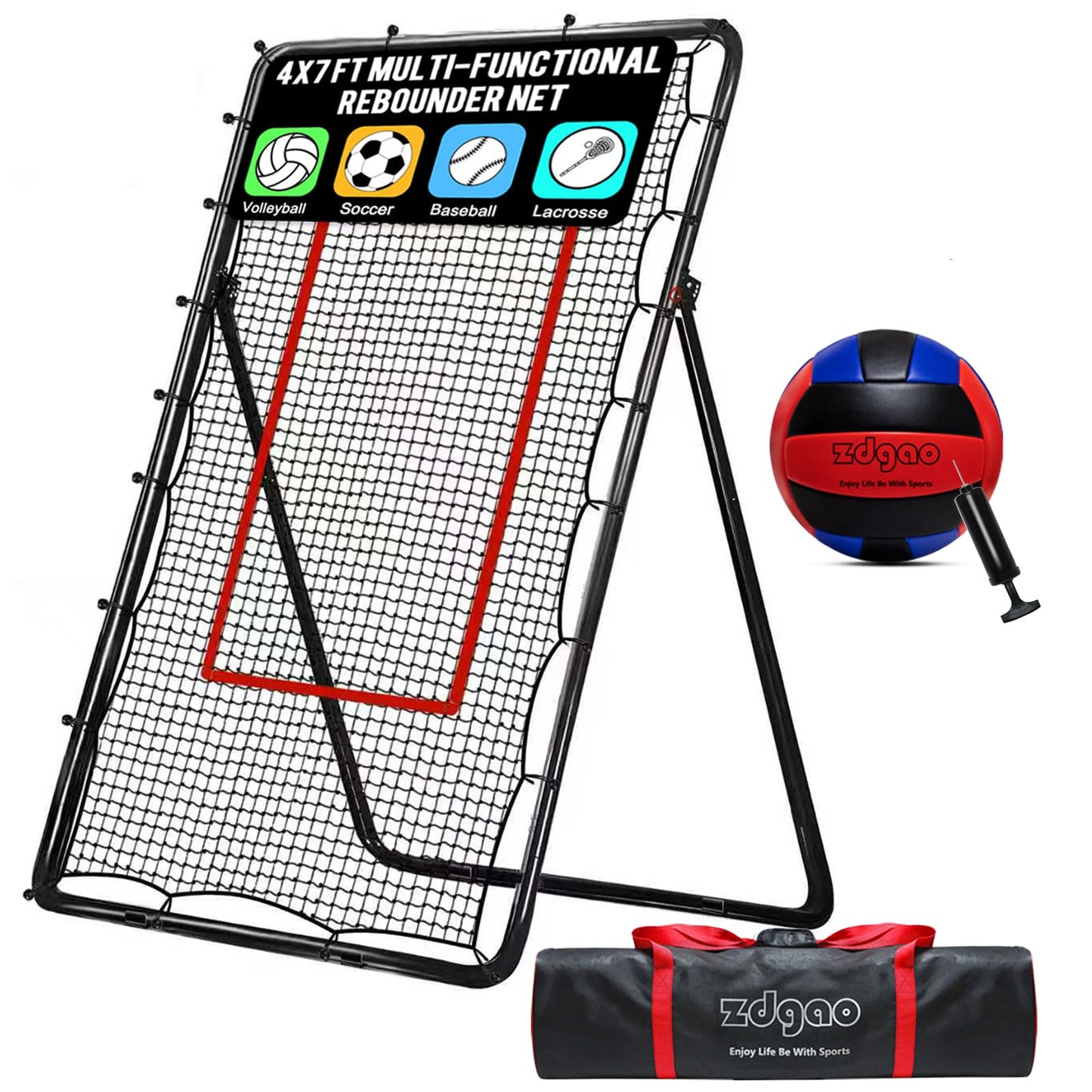 Adjustable Volleyball Rebounder Net 4x7ft, Bounce Back Practice Equipment for Practicing Volleying, Bumping, Spiking-with Volleyball&Bag
