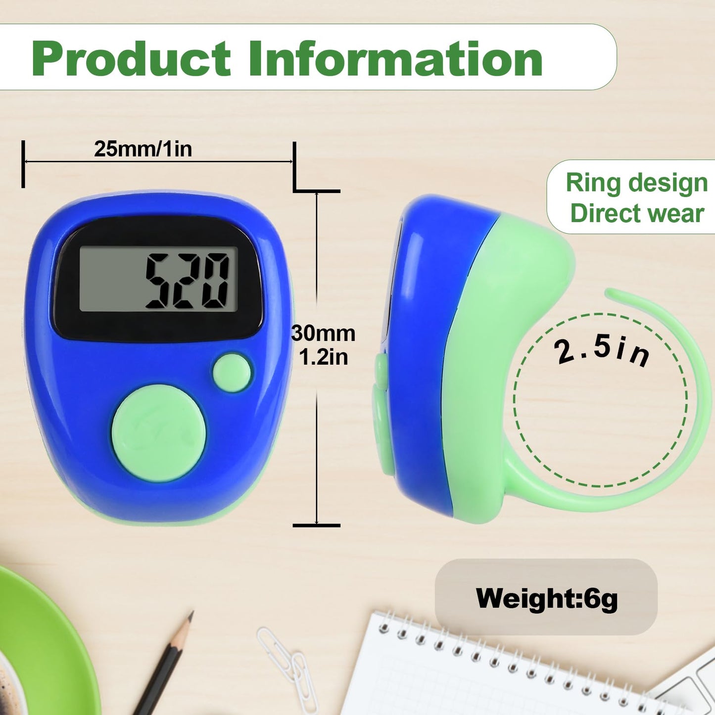 WEIMELTOY Electronic Finger Counter Clicker Counter with LED 5 Digit LCD Tally Counter Direct Wear Counting for Knitting/Golf/Coaching/Goods/Counting/Lap Etc 6 Pack(with Spare Battery)