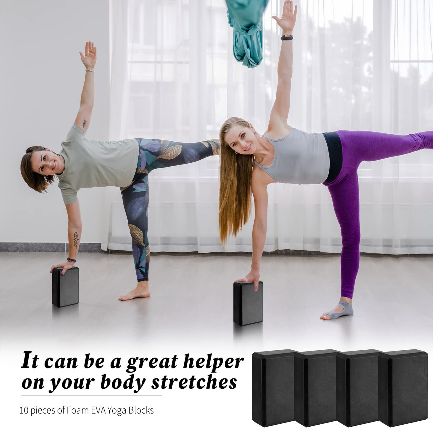 10 Pcs Foam EVA Yoga Blocks Lightweight Non Slip Supportive Yoga Bricks for Pilates Stretching and Meditation, Women Men Yogi Beginners(120g,Black)
