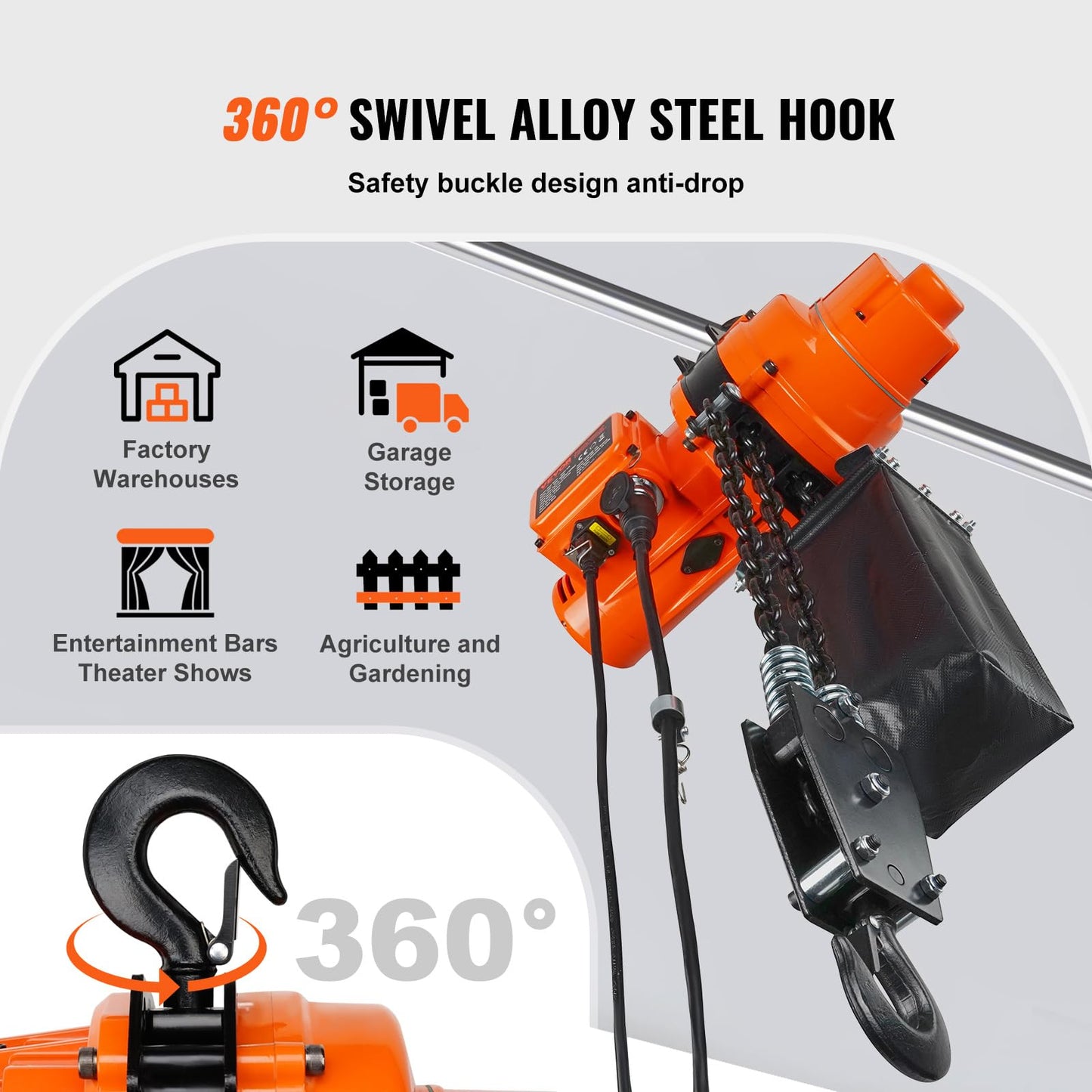 VEVOR Electric Chain Hoist, 2200 lbs Load, 20 ft Lifting Height, 120V, Single Phase Overhead Crane with Chain, 328 ft Wireless & 15 ft Wired Remote Control for Garage, Shop, and Home