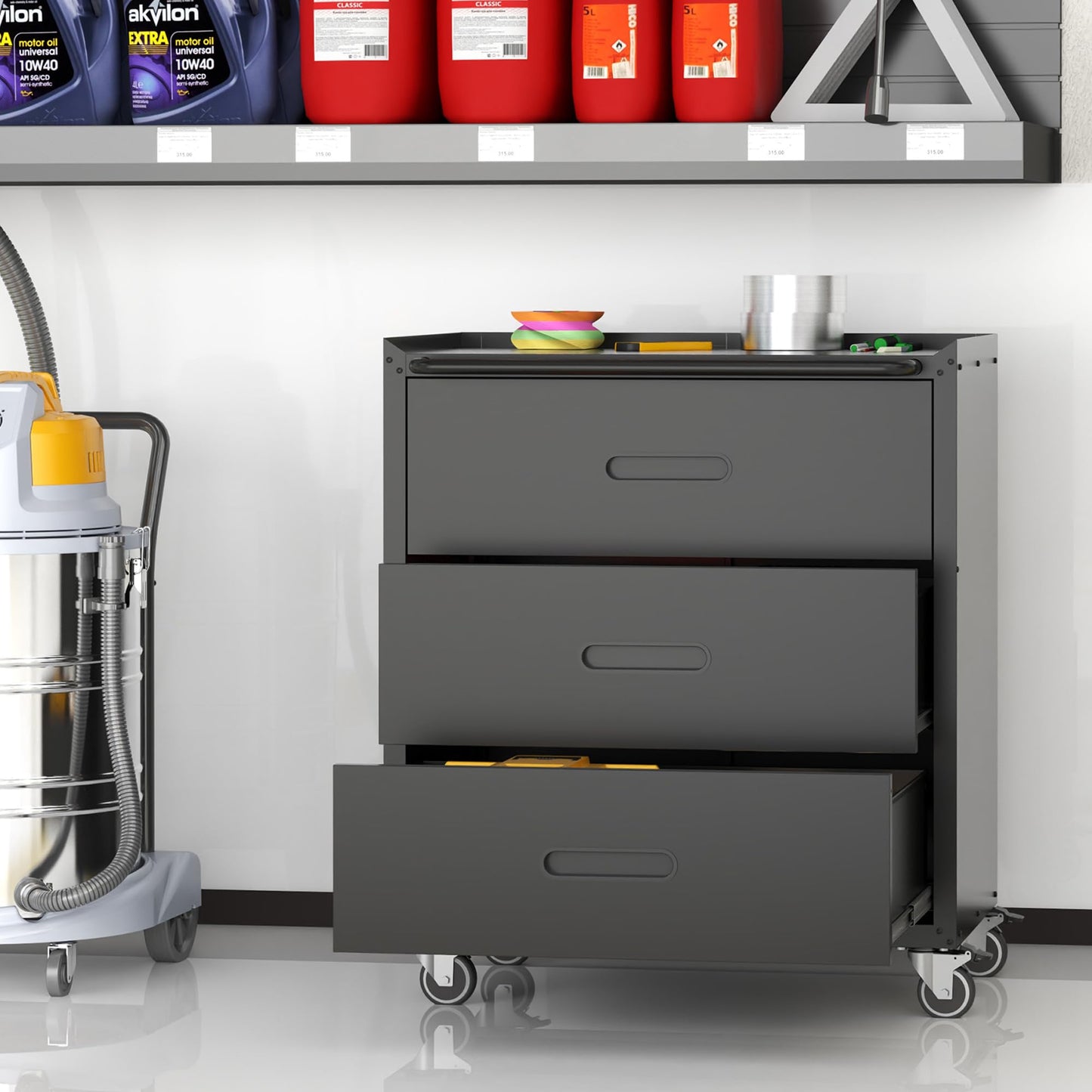 OPTYMIRA Mobile Tool Storage Cabinet with Wheels,Heavy Duty Rolling Tool Cabinets for Garage,Metal Storage Cabinets with 3 Drawer,Assembly Required