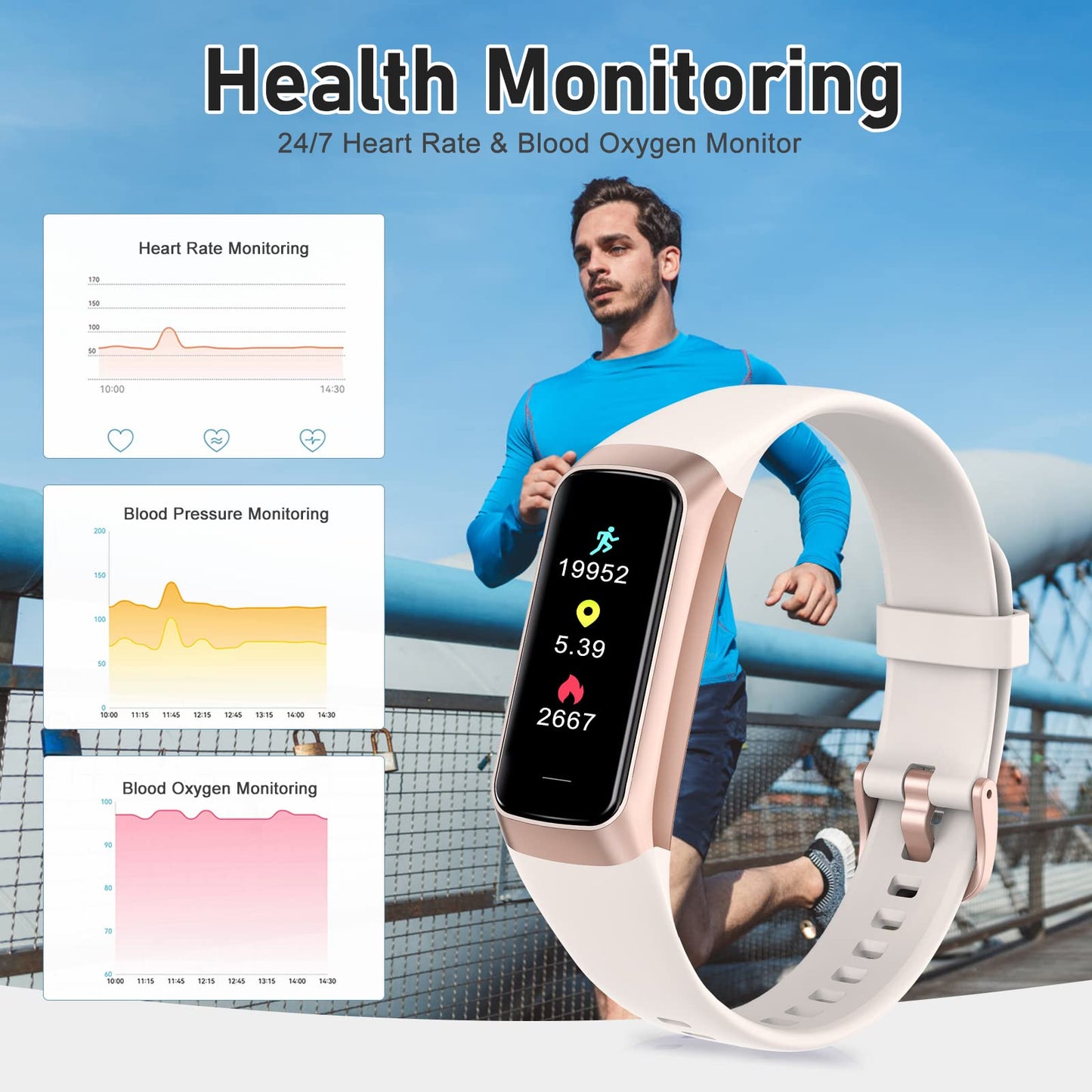 Zeacool Fitness Tracker with 24/7 Heart Rate, Blood Oxygen Blood Pressure Sleep Monitor, Activity Trackers 5 ATM Waterproof,Step Calorie Counter Pedometer Health Smart Watch for Women Men Beige