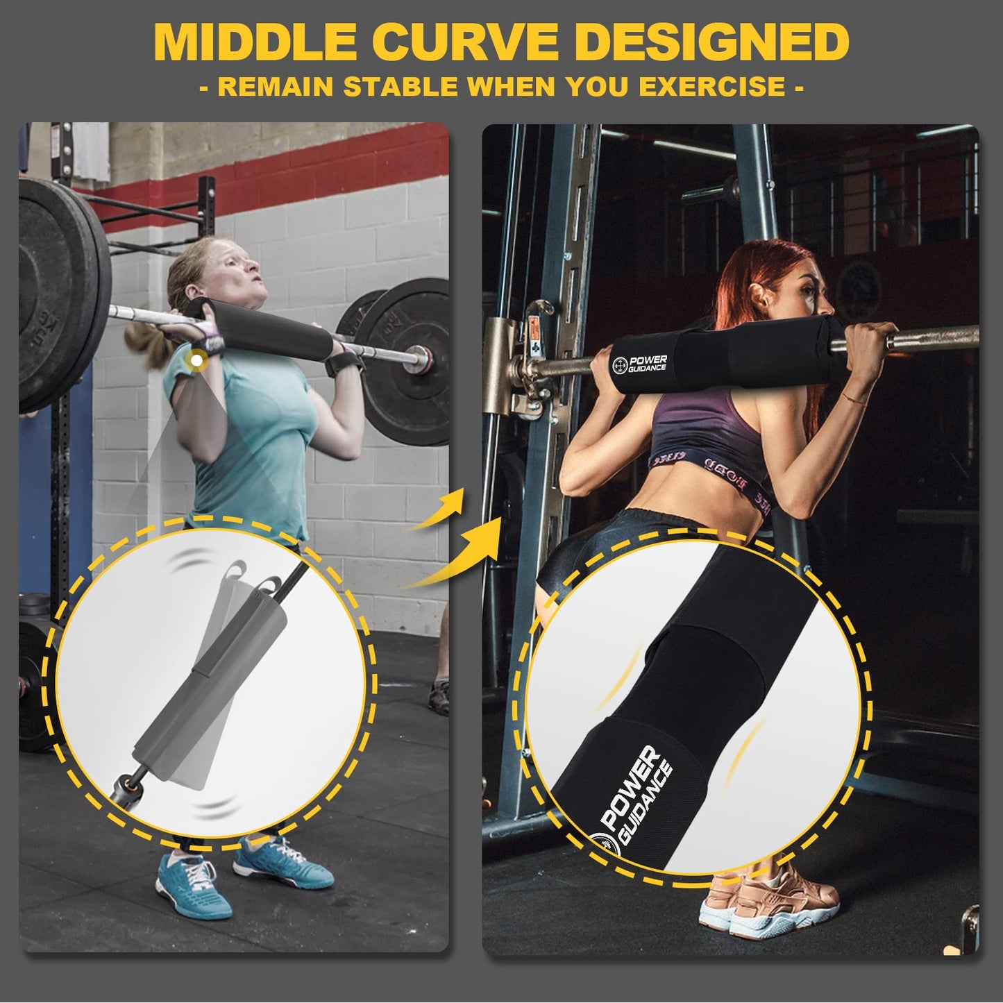 POWER GUIDANCE Barbell Squat Pad - Neck & Shoulder Protective Pad Anti-Skid Points for Squats, Lunges, Hip Thrusts, Weightlifting - Fit Standard and Olympic Bars, Black