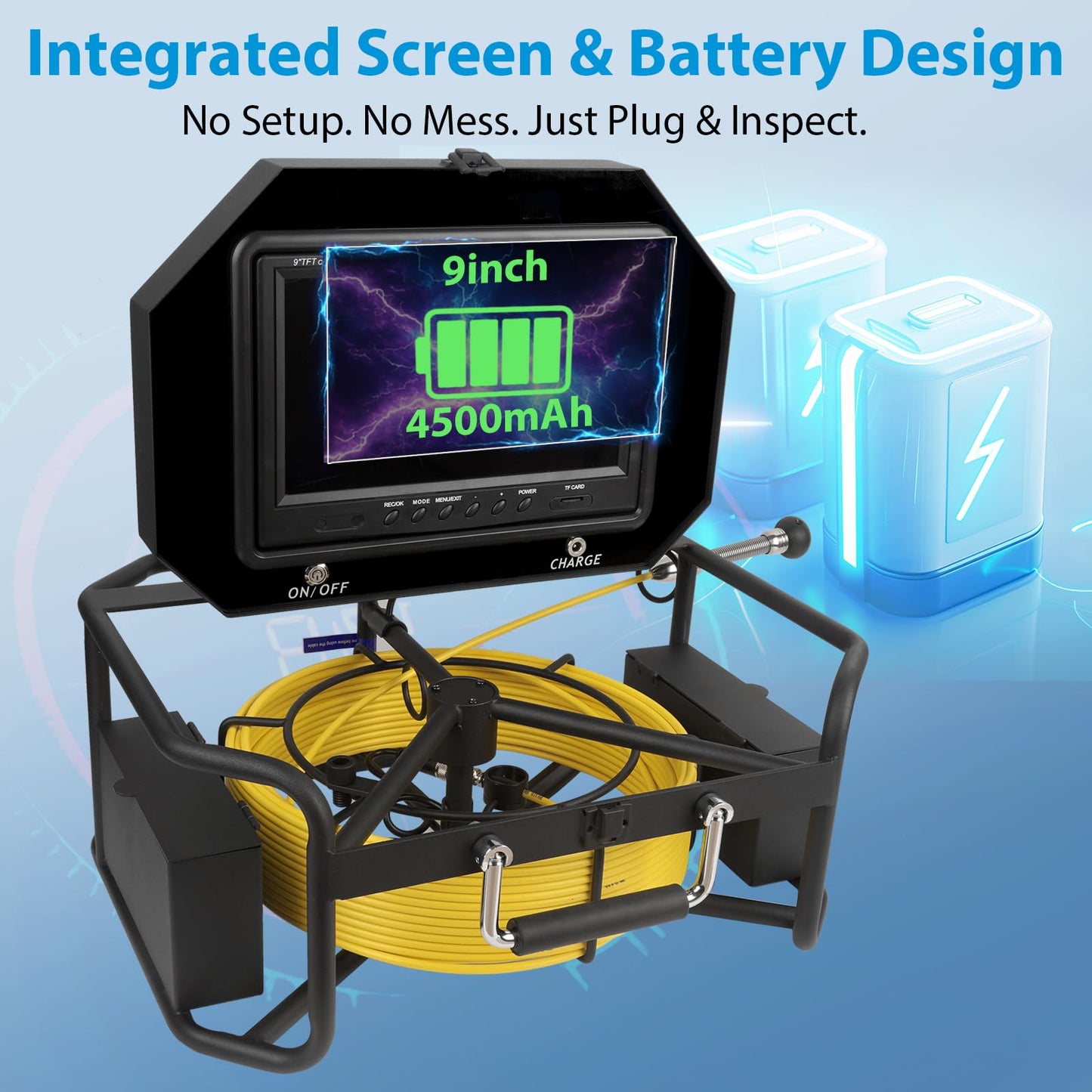 9 inch Monitor 100ft/30m Pipe Inspection Video Camera,IP68 Waterproof 1080P Drain Sewer Pipeline Industrial Endoscope System with Distance Mark Camera DVR Recorder