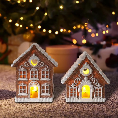 Braxio Gingerbread House Kit - 2PCS Miniature LED Light Decor for Indoor Home Aesthetic - 3 Inch
