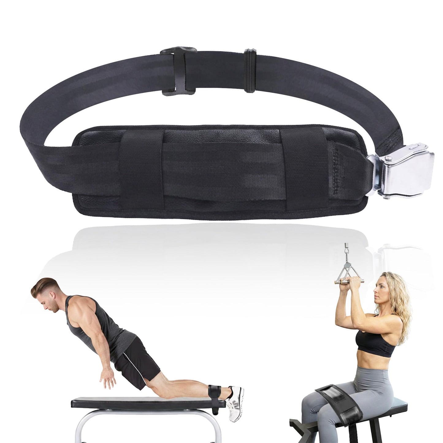 Nordic Curl Stabilizer Padded Strap with Anti-Slip Locking Buckle, Adjustable 63-Inch gym seatbelt for Bench, Nordic Curl, Leg Extensions, Seated Rows & Home Gym Training (black)