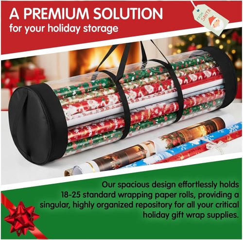 Mobi Lock Gift Wrap Storage Bag - Cylindrical Organizer with Zipper & Reinforced Handles | Holds 18-25 Rolls
