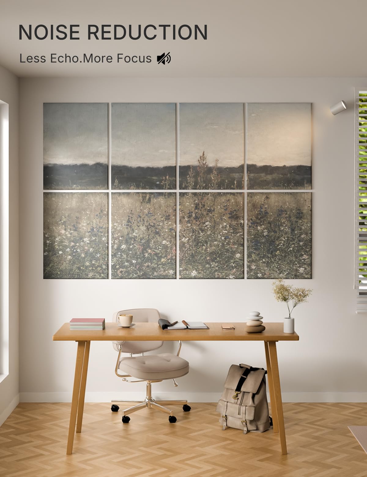 Wall Art Acoustic Panels,70''×47''Sound Absorbing Panels-8-Pack with 60 Adhesive Tabs, Decorative Sound Absorbing Panels for Living Room and Recording Studio, Offices-Champ Fleuri