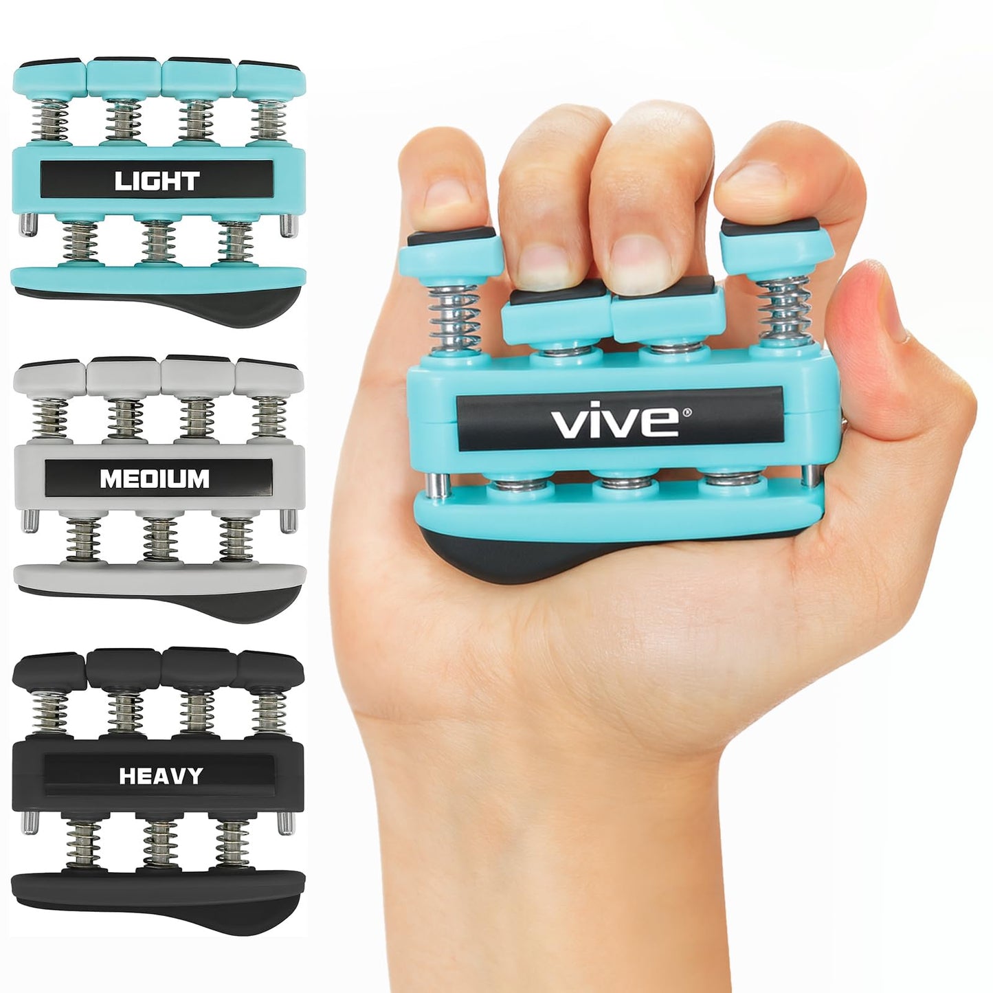 Finger Strengthener by Vive (3 Pack) Hand Grip Equipment for Guitar, Musicians, Rock Climbing & Therapy - Gripper with Exercise Guide for Strengthening Muscles