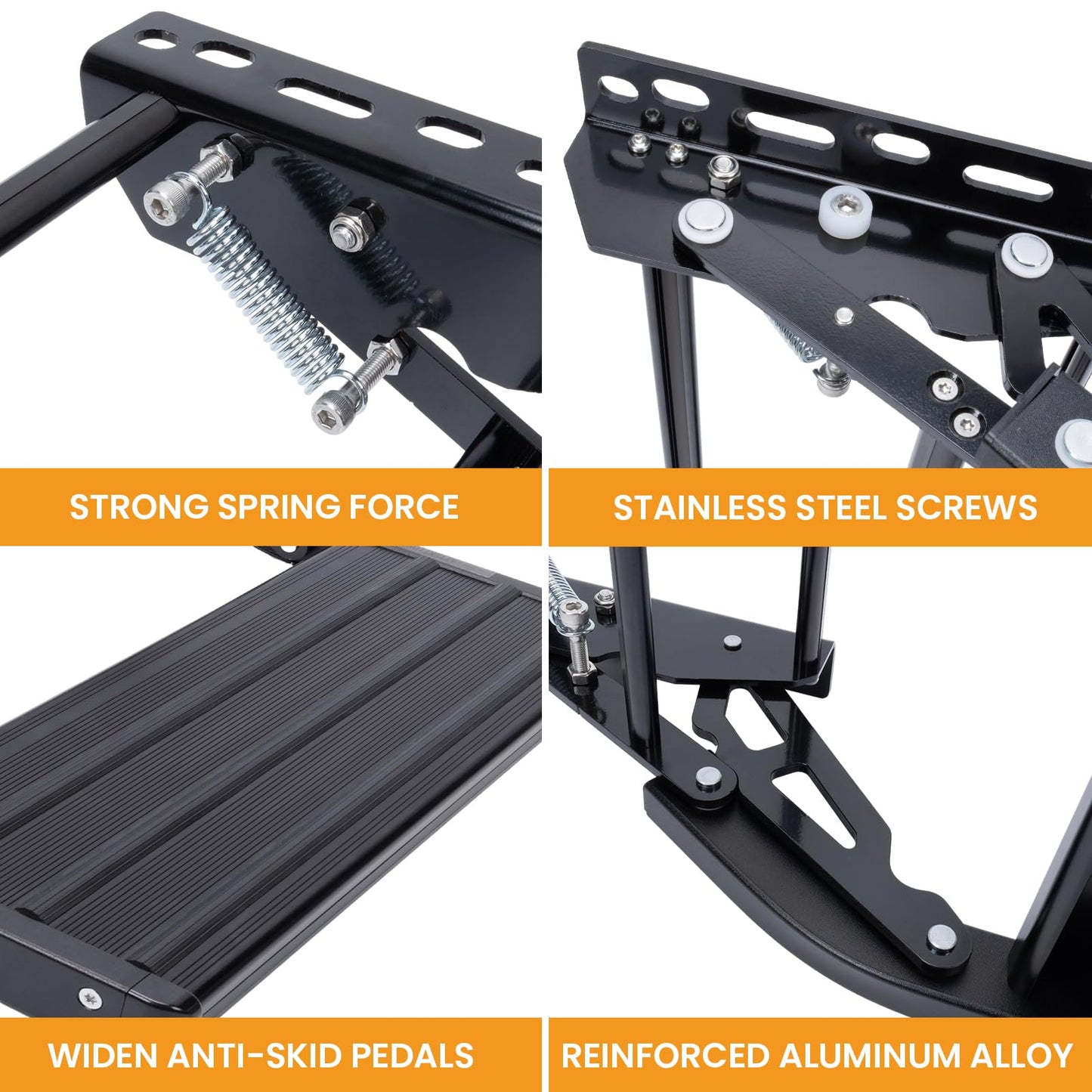 RV Step, 1-Step, Manual Foldable RV Steps, 400 LBS Load Capacity, Retractable Aluminum Alloy Camper Steps, Thickened Steel Plate Trailer Steps, Non-Slip Design, Ideal for RV, Trailer, Camper, Black