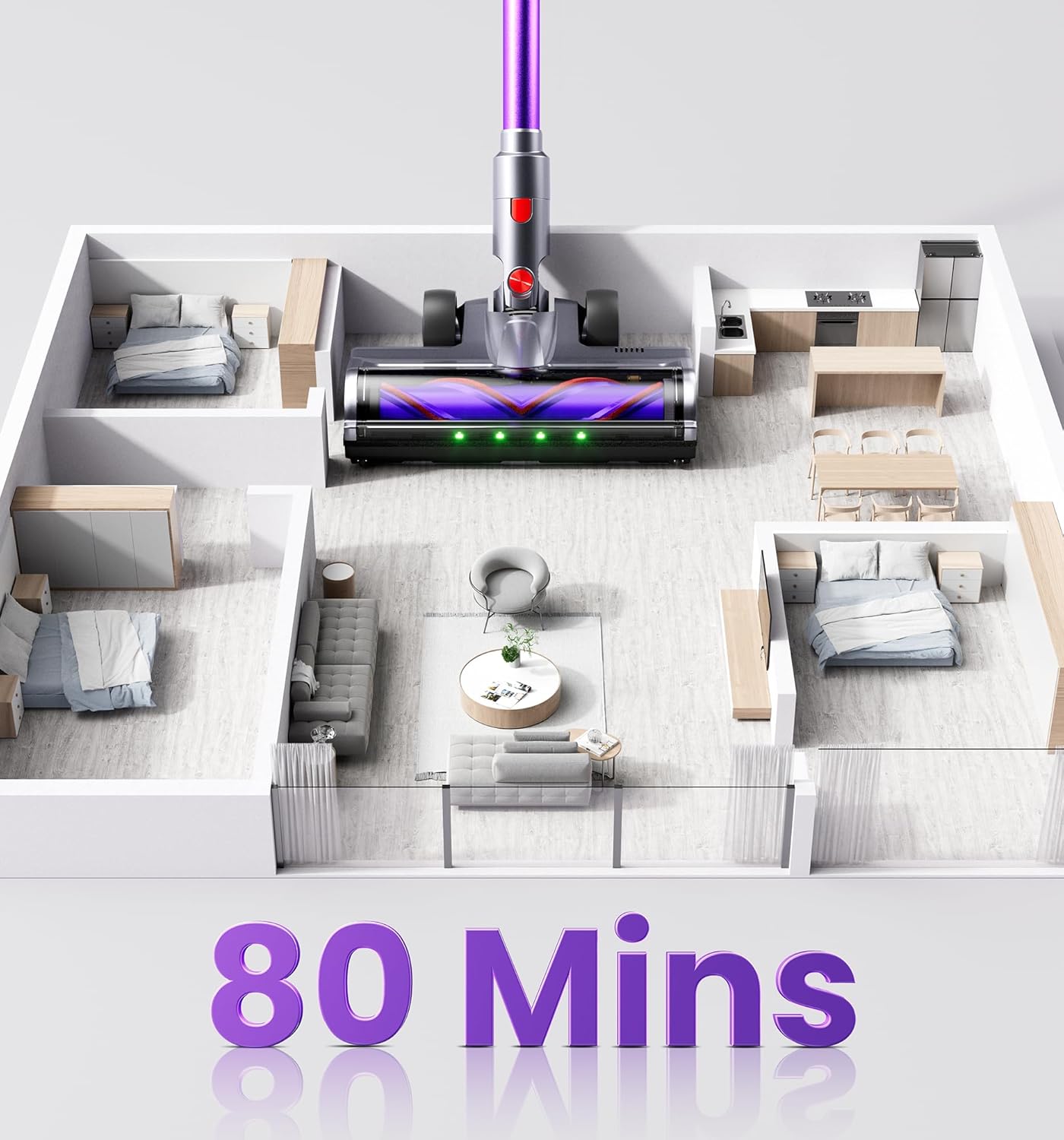 Skiennix Cordless Vacuum Cleaner - 650W Power, 80 Minutes Runtime, Smart Display, V-Shaped Brush | Ideal for Home & Pet Hair