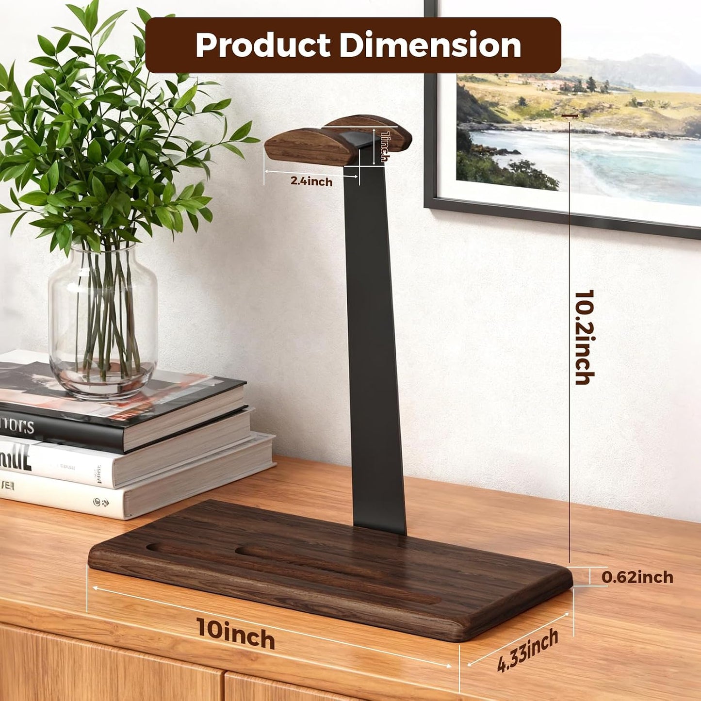 DEMEGA Headset Walnut Stand for Desk with Phone Holder | Headphone Stand Headphone Holder (Dark Walnut)