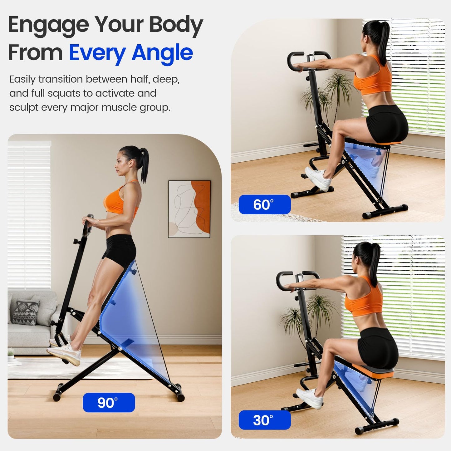 Canisflax Deep Squat Machine Trainer, Rowing Machine for Home, Easy Setup & Foldable Exercise Equipment with Adjustable Resistance, Glute Trainer Machine, Abs & Leg Home Workout Machine