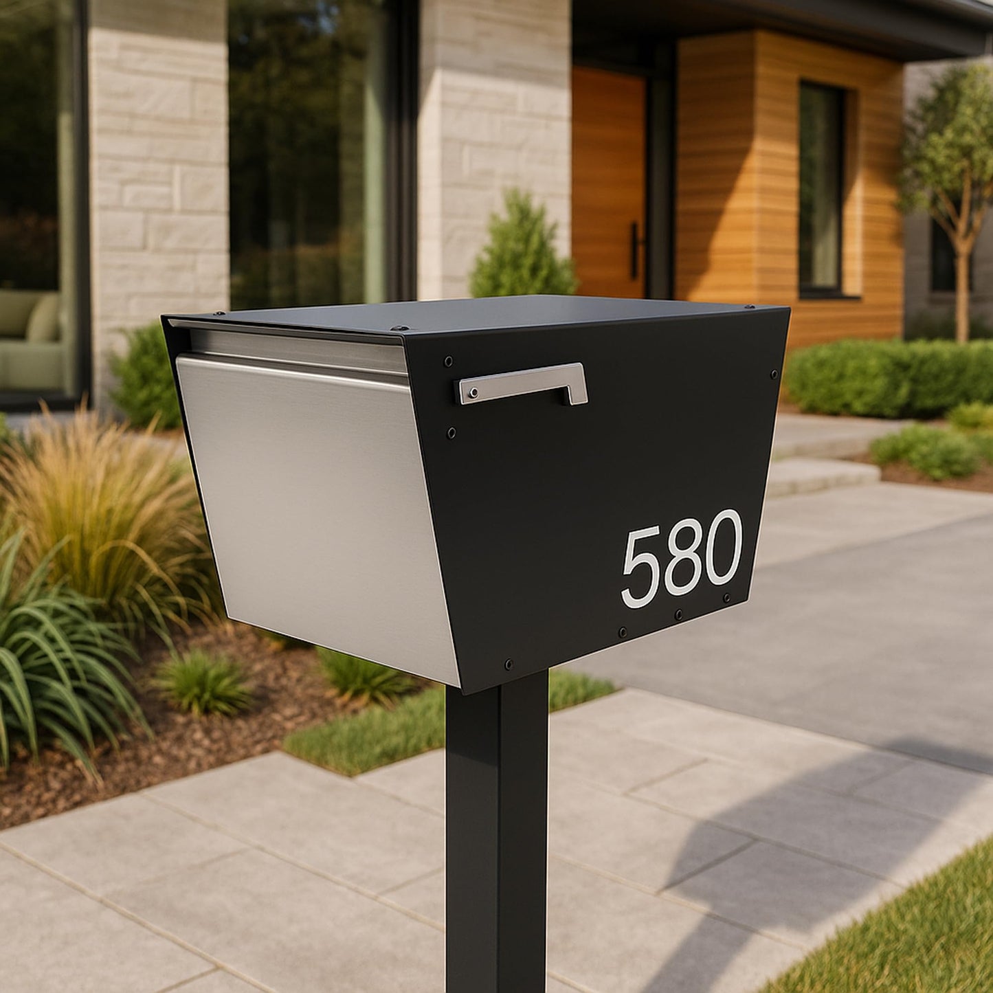 Movo Home Walter Post Mount Mailbox, Modern Curbside Stainless Steel, Large Locking, Black