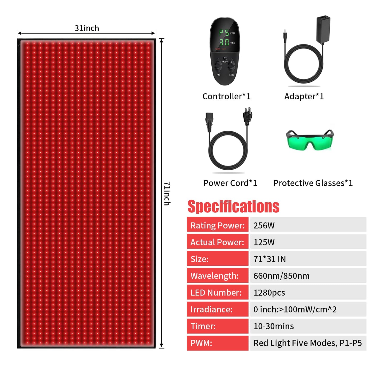 Red Light Therapy Mat for Body Pain Relief,Red Light Therapy Blanket 1280 LEDs Red Near Infrared 660nm 850nm Full Body Pad, 71"x 31" Large Red Light Therapy Pad