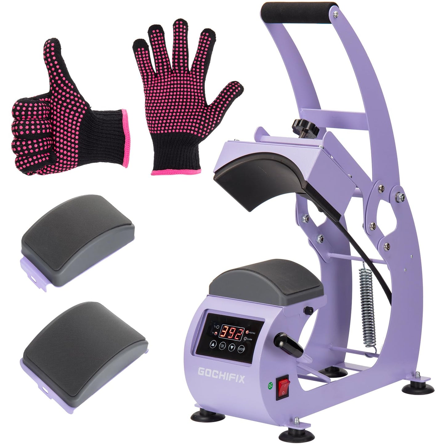 GOCHIFIX Heat Press, Precise Temp/Timer Control, 6.54"x3.84"Curved Heat Plate, 2 Hat Pad, Hat Stretcher, Safety Base, Glove, Hat Press Heat Machine for Caps, Sublimation, Vinyl, Heat Transfer