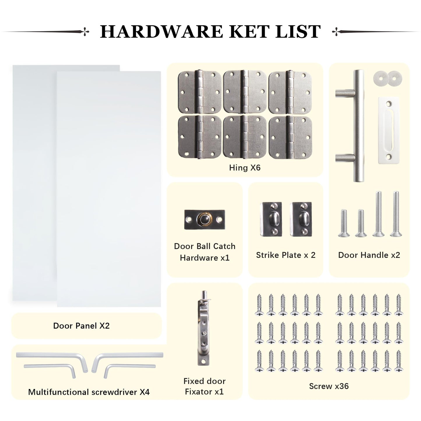 Lakenyon French Doors, 48" x 80", 5-Lite Frosted Tempered Glass French Doors Interior, Solid MDF Core French Door, T-Shape Handles, Flush Bolts, Top Bead Guide, Paintable Surface, White