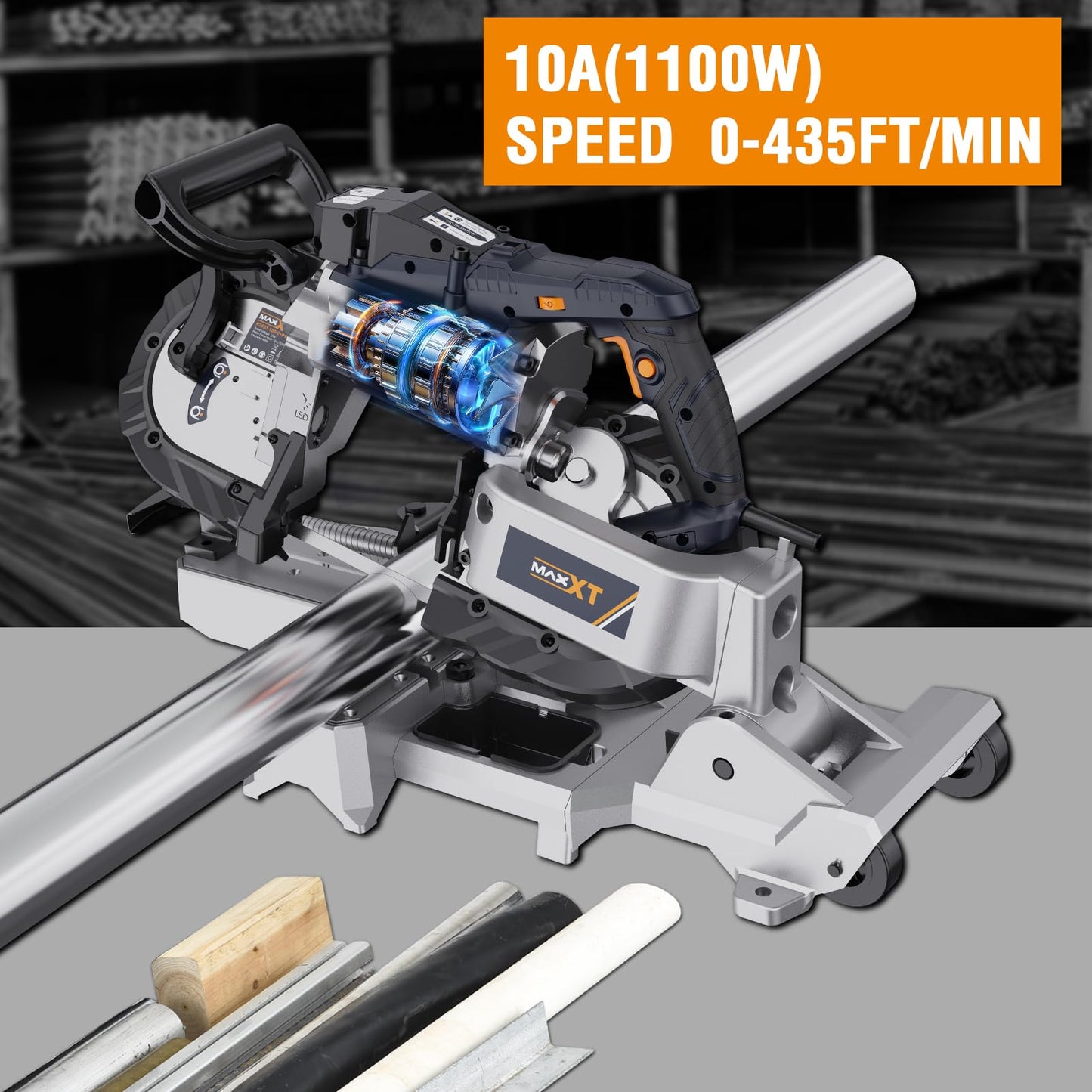 MAXXT 2-in-1 Band Saw with Table Saw Base, 10A 5-Inch Deep Cut Portable Band Saw, Lightweight Aluminum Body, Variable Speed, Handheld Multi-Purpose Portable Saw with Rolling Base for Metal & Wood