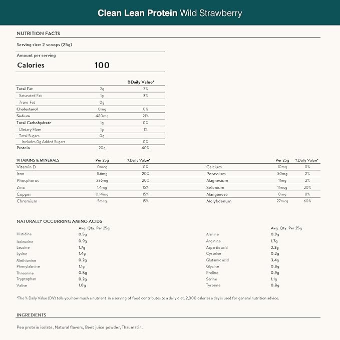 Nuzest - Pea Protein Powder - Clean Lean Protein, Premium Vegan Plant Based Protein Powder, Dairy Free, Gluten Free, GMO Free, Naturally Sweetened Protein Shake, Wild Strawberry, 1 Serving, 0.9 oz