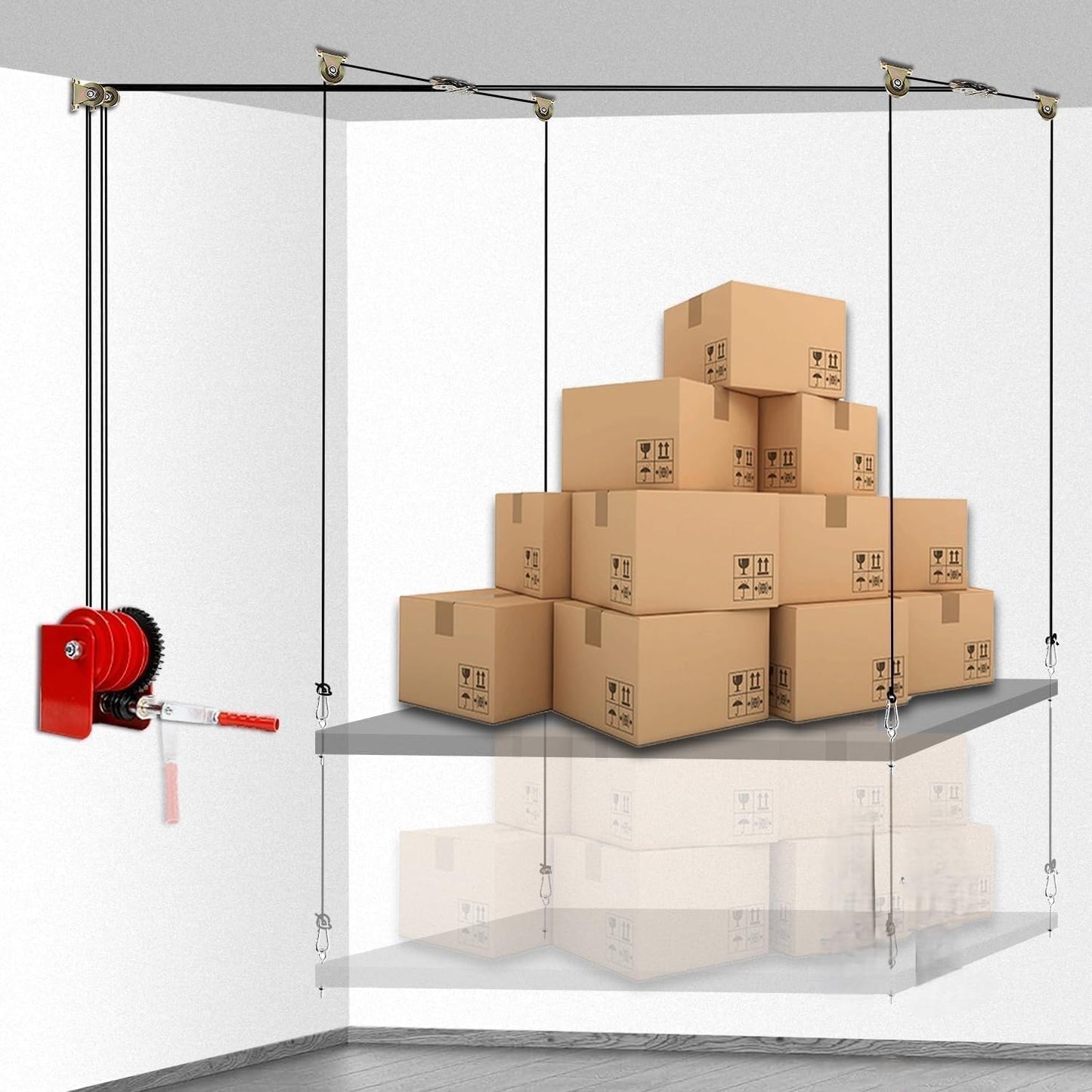 Overhead Garage Storage Lift Hoist, Heavy-Duty Ceiling Mounted Garage Storage Lift System for Organization, Easy to Install