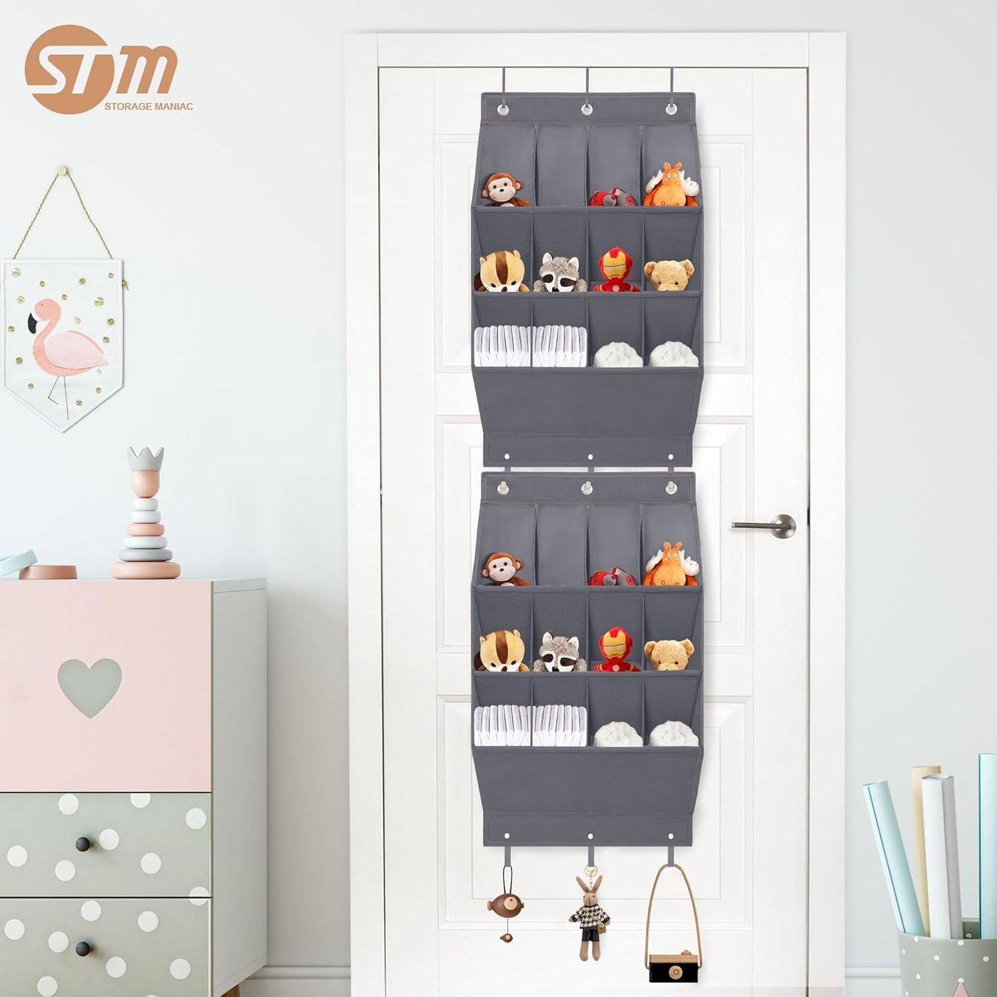 Storage Maniac Over Door Shoe Organizer - 12 Large Pockets for Efficient Closet Storage | Grey