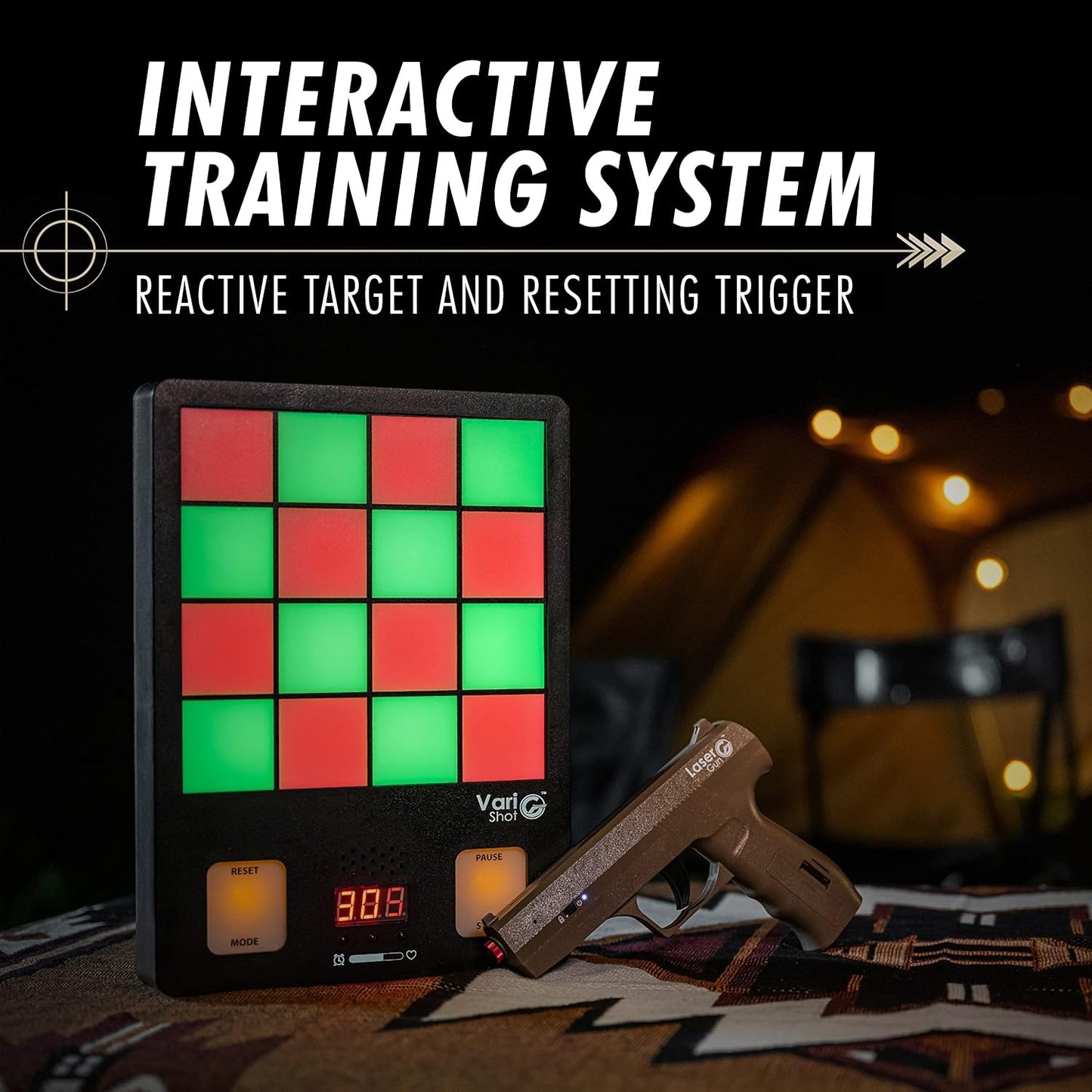 GoShot Laser Training System for Home Practice, Interactive Training Target with Laser Hit Detection & Timed Modes for Engaging Practice, Includes 2 Pistols, Class I Output <0.396mW