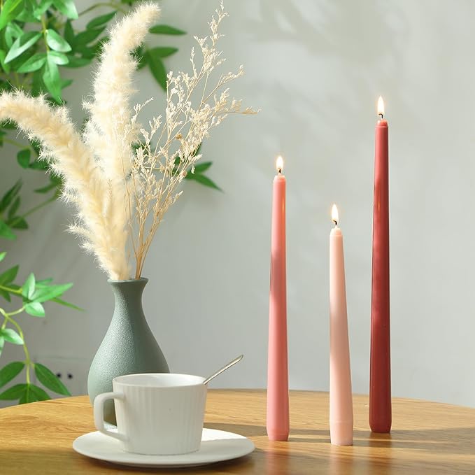 MTLEE Taper Candles 8/10/12 Multi Height Unscented Taper Candles 8 Burn Hours for Dinner Decorative Home Decoration Wedding Party Candlesticks(Gradient Pink,36)
