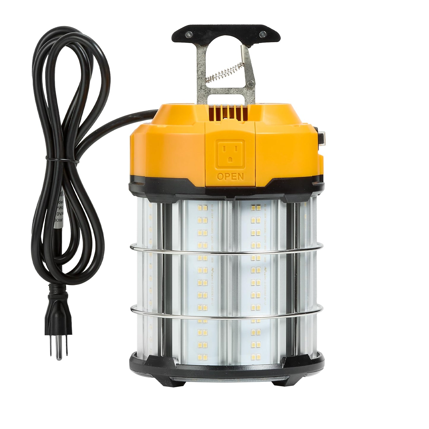Maxxima High Bay LED Temporary Work Light Fixture - 100 Watt 12000 Lumens, Daylight 5000K, Linkable, Stainless Steel Cage Guard, Easy Latch to Mount, Plug in with Surge Protection