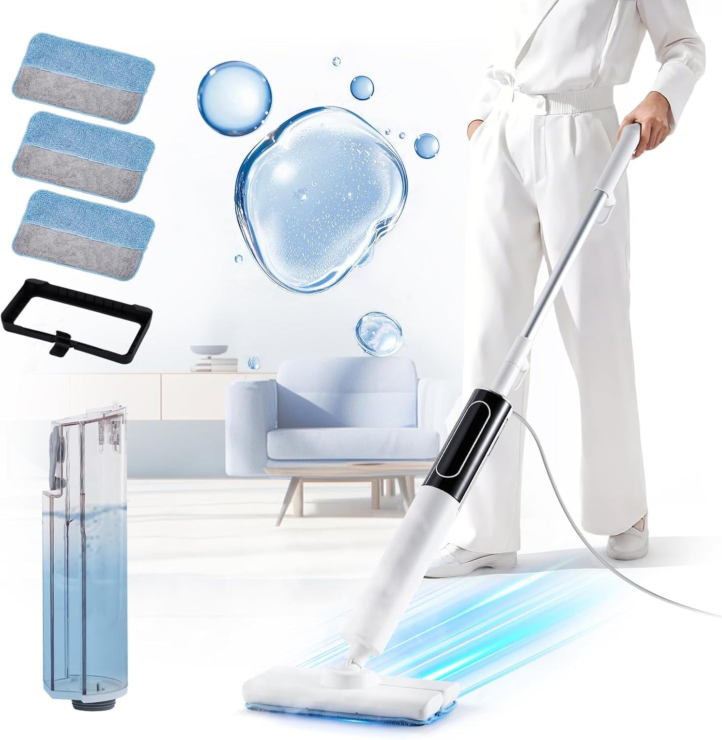 Skiennix Steam Mop - 3 Steam Modes for Quick Floor Cleaning | 15s Heat-Up, 284℉ Steam, 3 Mop Pads