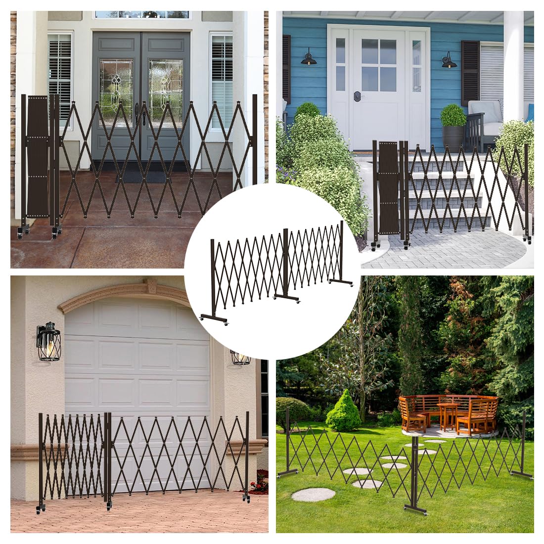 Expandable Driveway Gate, Portable Barricade Gate with Casters, Metal Folding Security Gate, 209" Wide Aluminum Expandable Garden Fence, Outdoor Dog Fence for Yard (Brown, 213)