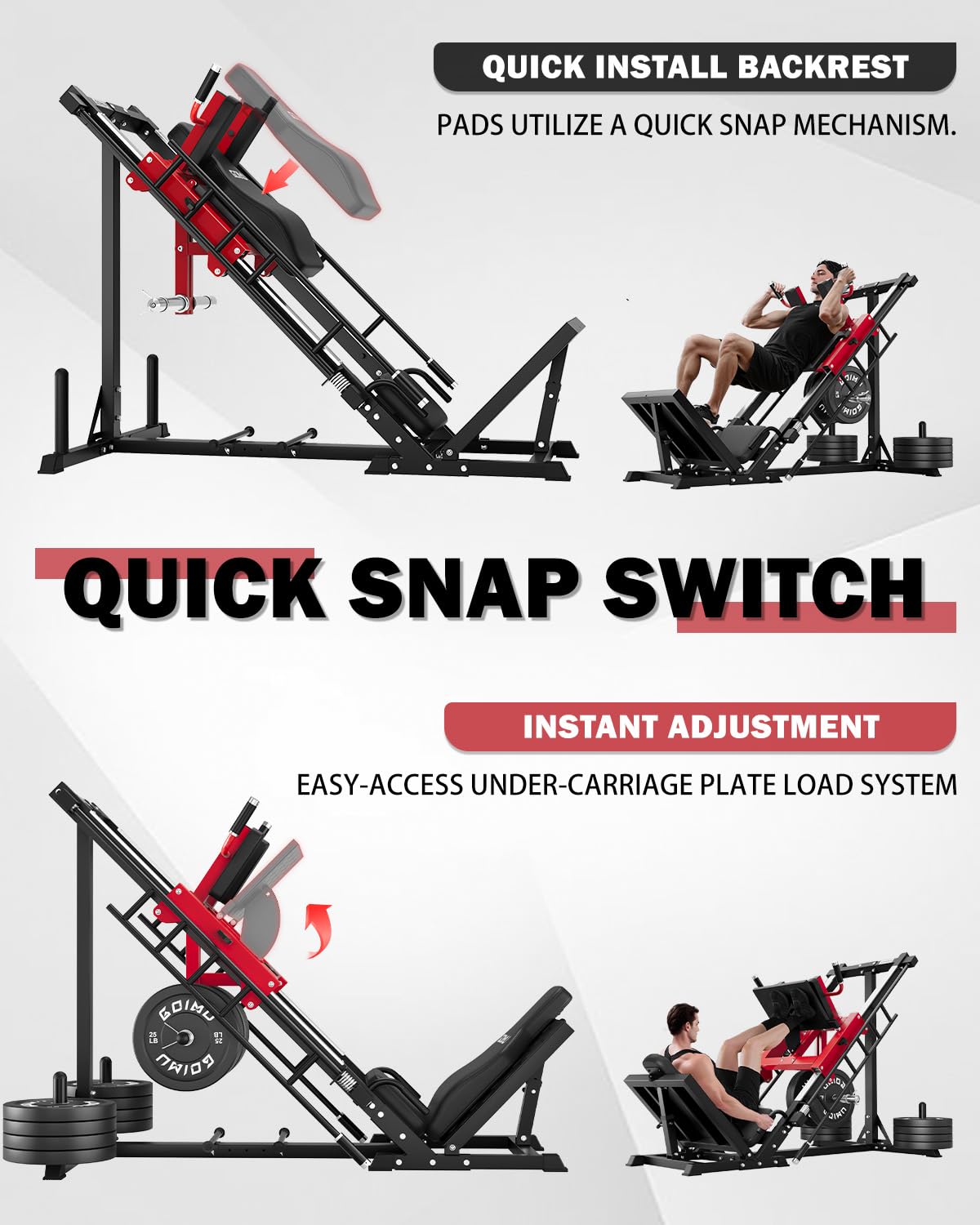 Goimu Leg Press Hack Squat Machine with Back Support Cushion, 3 in 1 Adjustable Leg Press & Hack Squat Machine with Quad Track Roller System